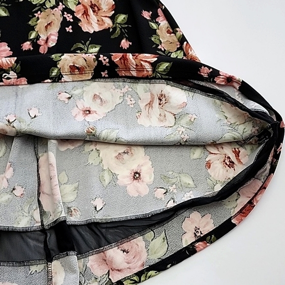 ⭐️3/ $30⭐️ Studio Skirt A-Line Black Pink Floral Inset Mesh Hem Lightweight Sz S - Picture 7 of 15